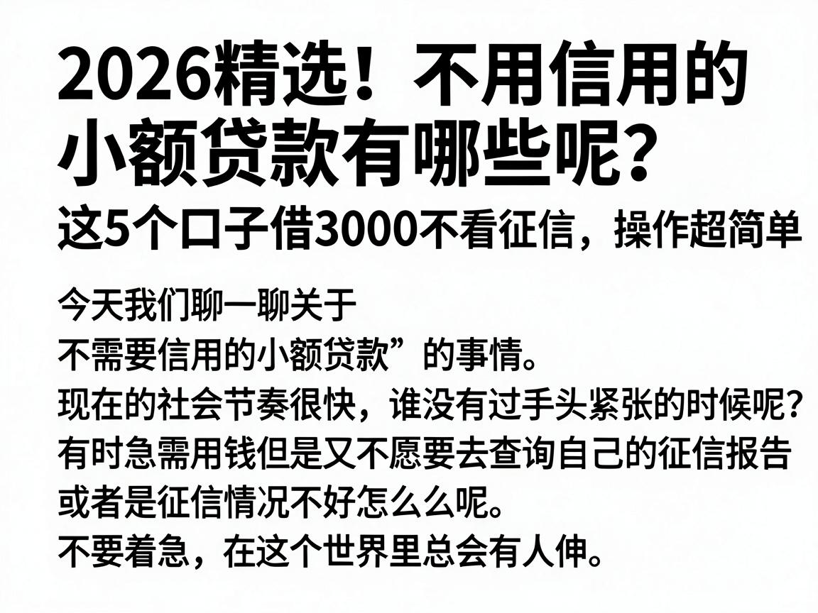 2026精选!不用信用的小额贷款有哪些呢?这5个口子借3000不看征信,操作超简单