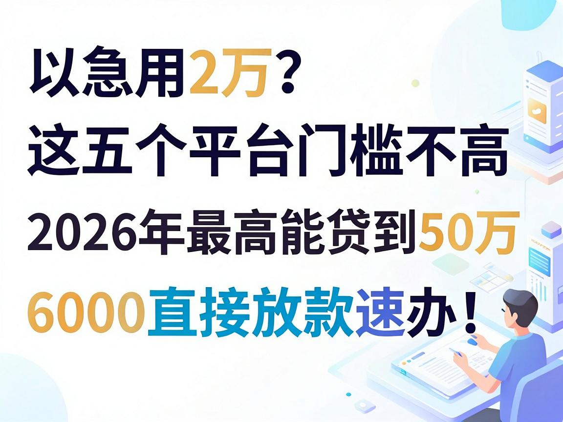 急用2万?这五个平台门槛不高,2026年最高能贷到50万,6000直接放款速办!