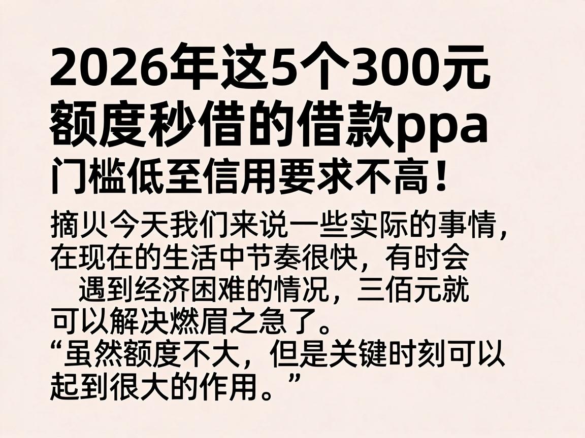 速览!2026年这5个300元额度秒借的借款app,门槛低至信用要求不高