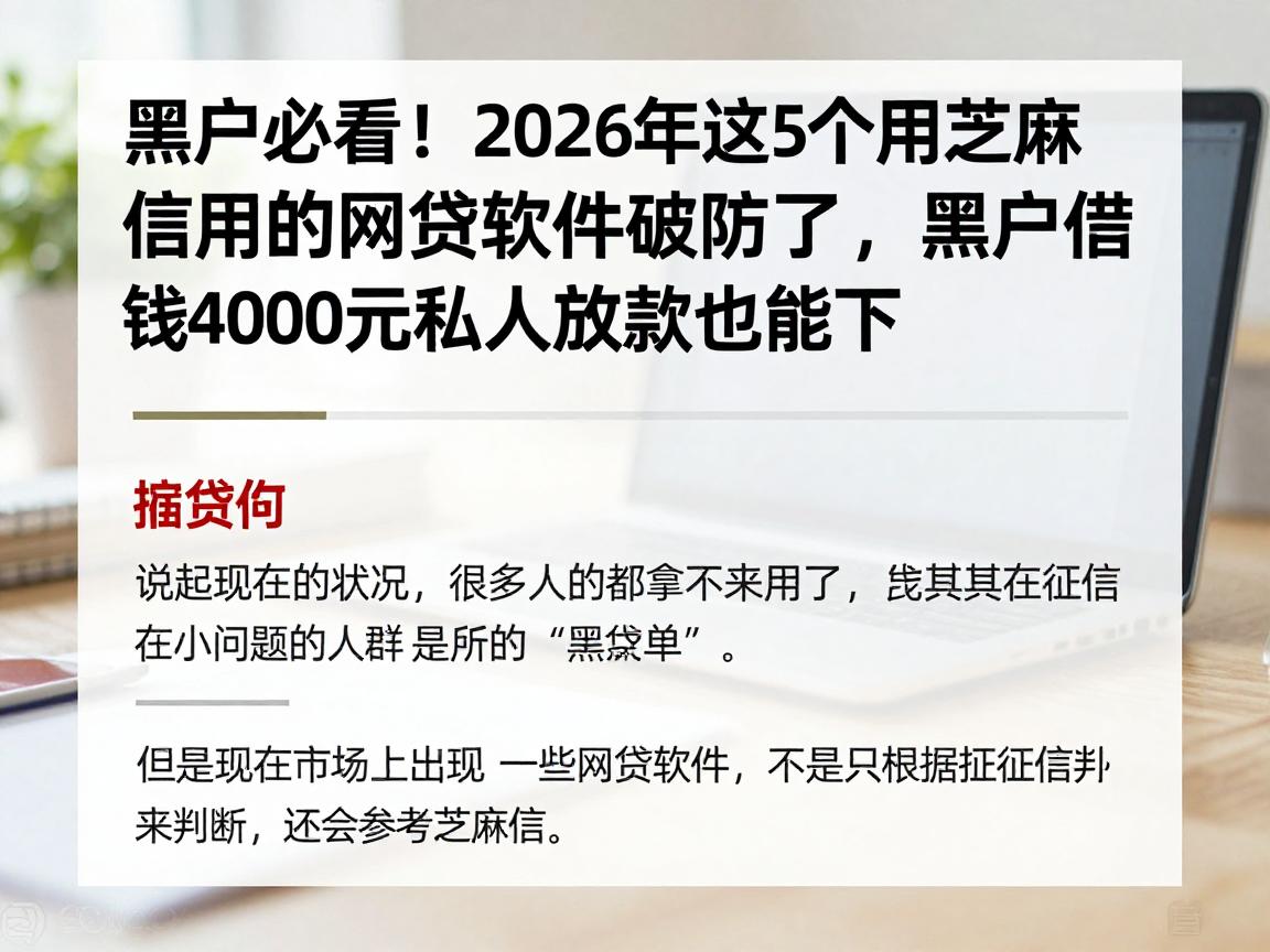 黑户必看!2026年这5个用芝麻信用的网贷软件破防了,黑户借钱4000元私人放款也能下