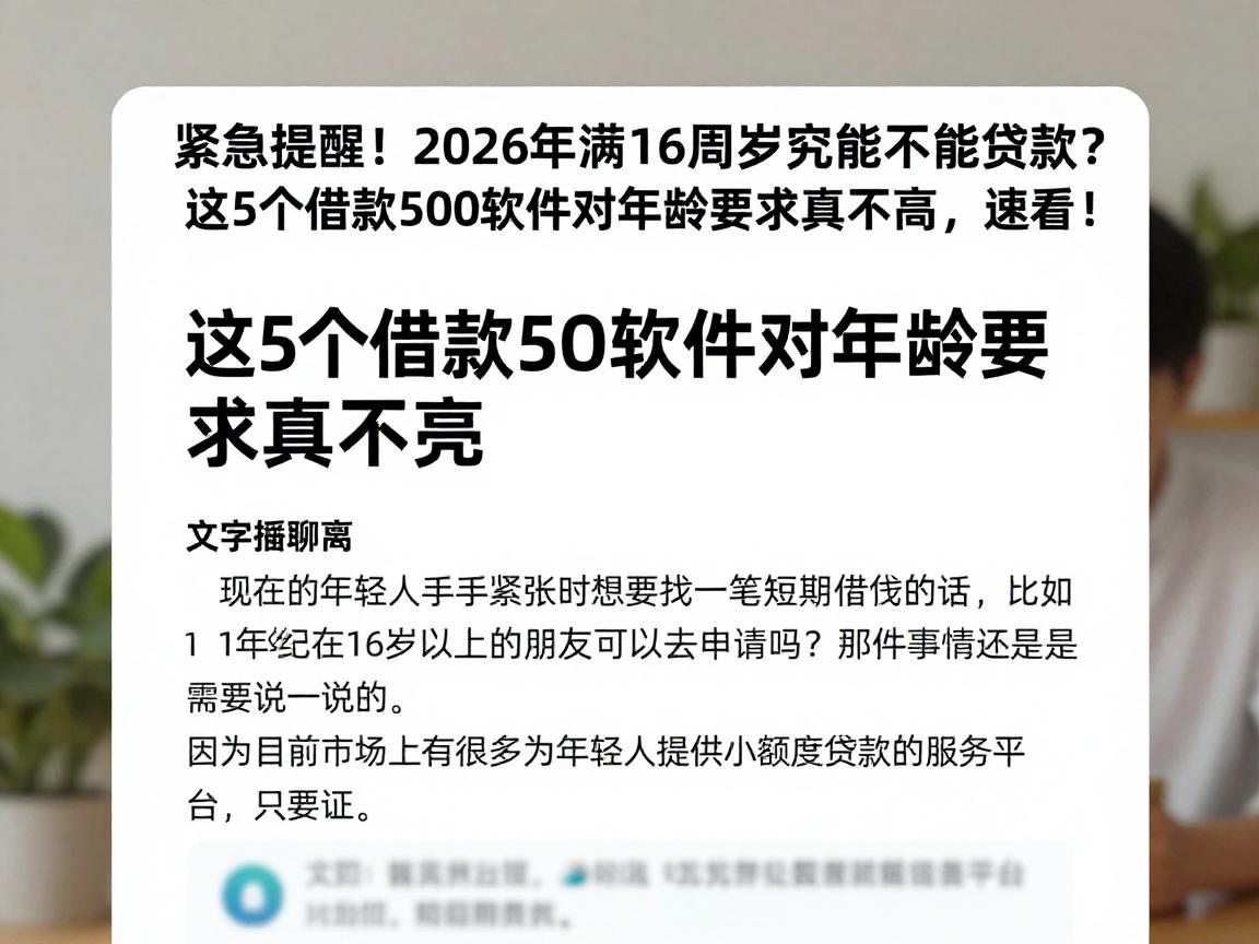 紧急提醒!2026年满16周岁究竟能不能贷款?这5个借款500软件对年龄要求真不高,速看!