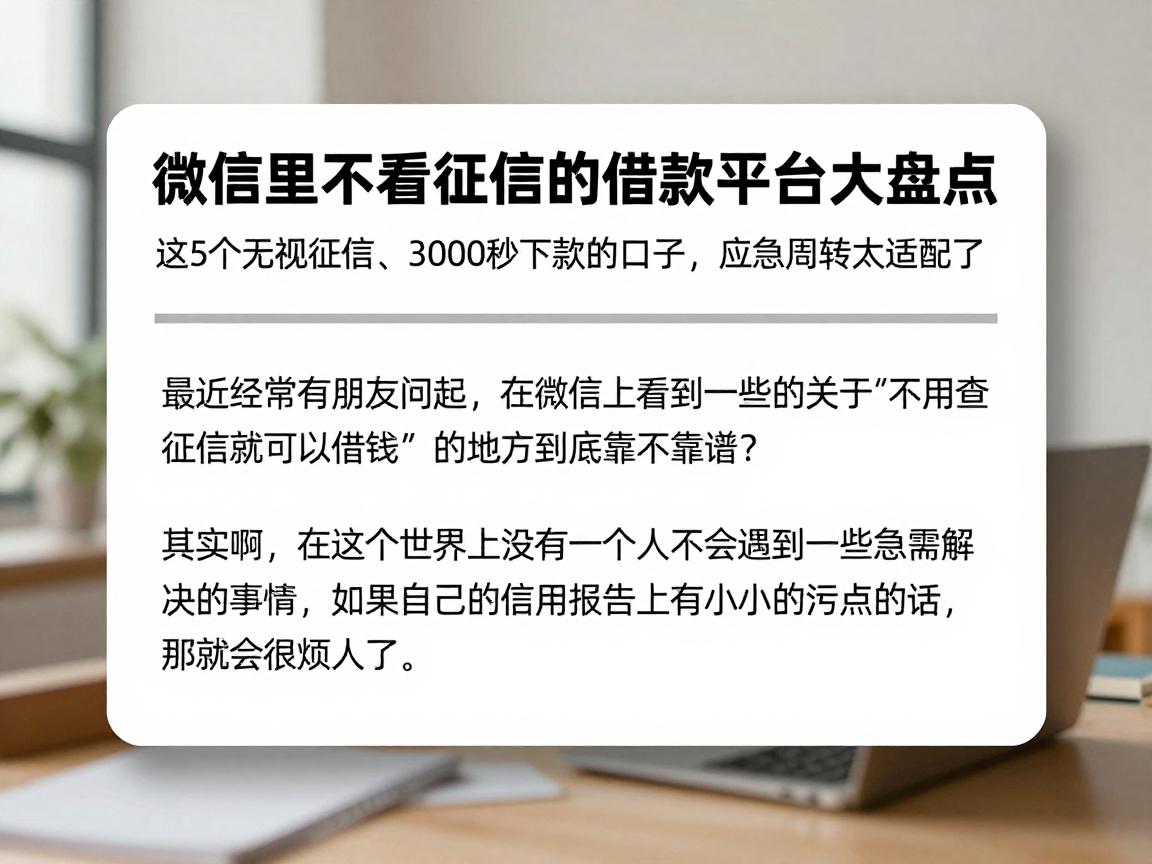 微信里不看征信的借款平台大盘点!这5个无视征信、3000秒下款的口子,应急周转太适配了