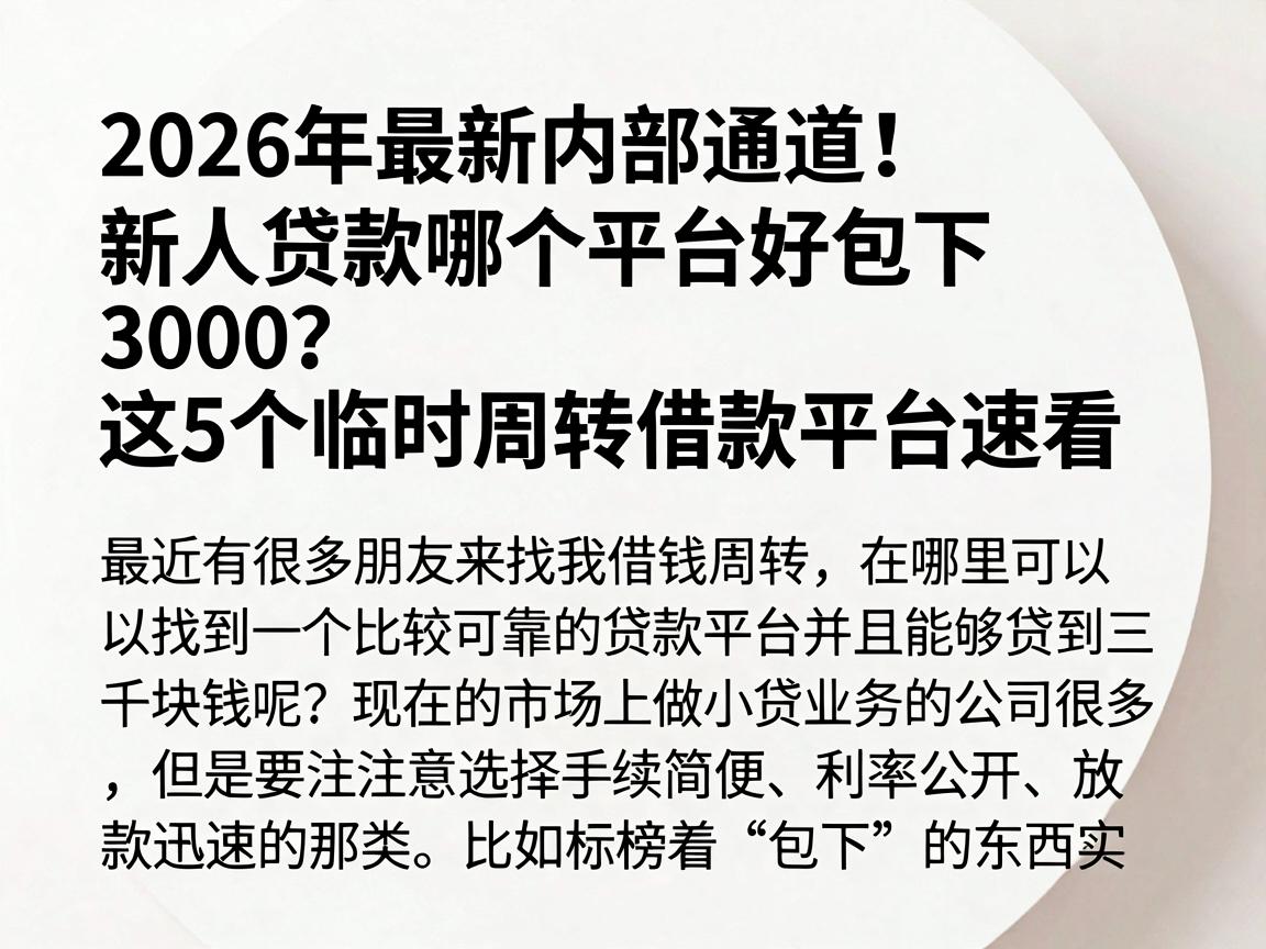 2026年最新内部通道!新人贷款哪个平台好包下3000?这5个临时周转借款平台速看