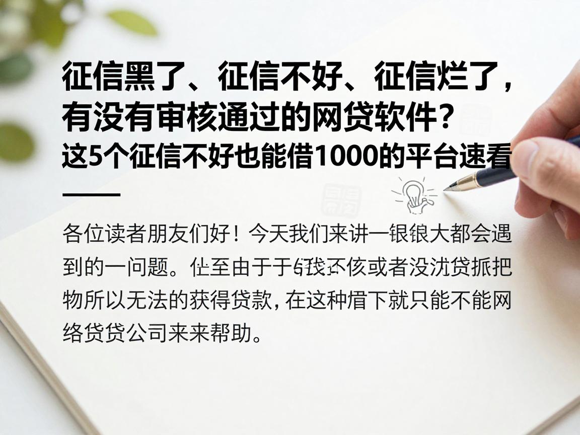 征信黑了、征信不好、征信烂了,有没有审核通过的网贷软件?这5个征信不好也能借1000的平台速看