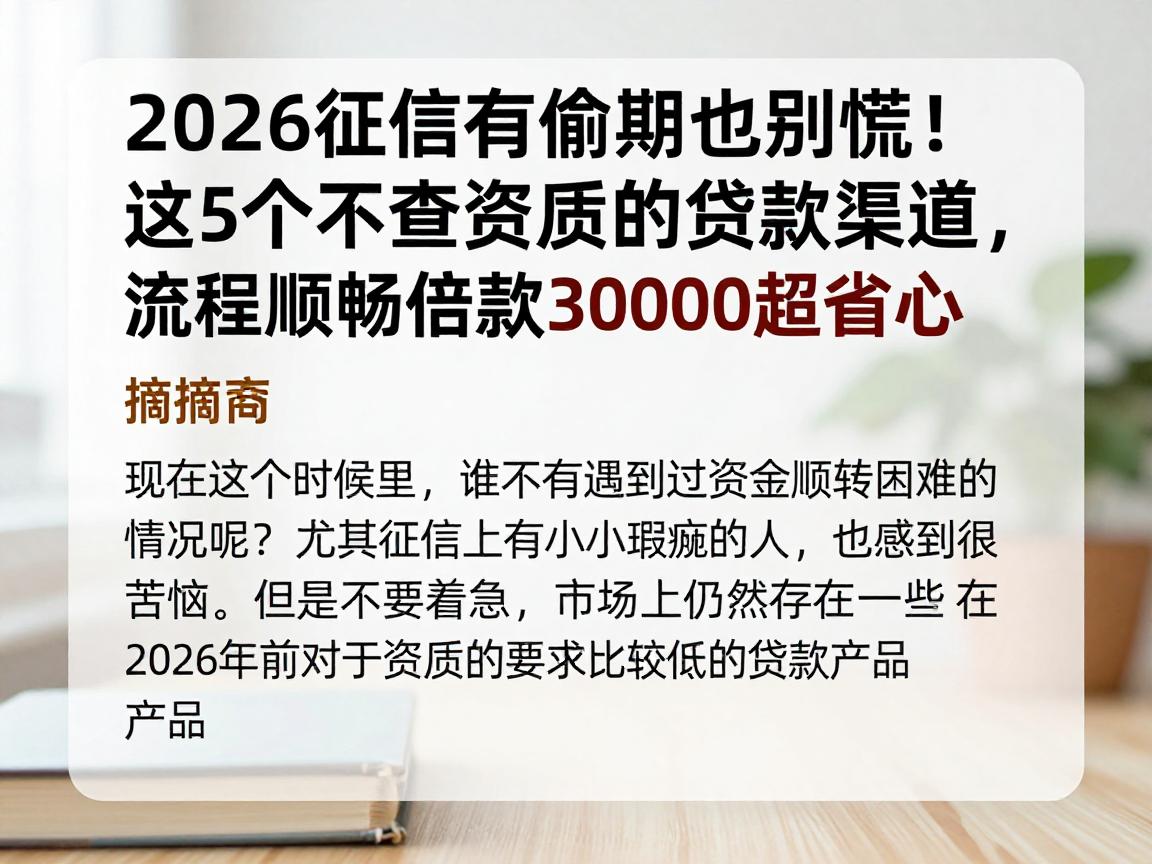 2026征信有逾期也别慌!这5个不查资质的贷款渠道,流程顺畅借款3000超省心