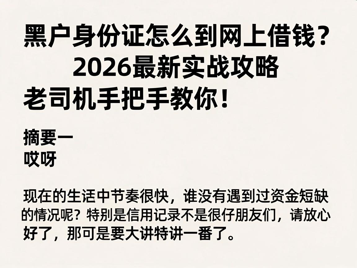 黑户身份证怎么到网上借钱?2026最新实战攻略,老司机手把手教你!