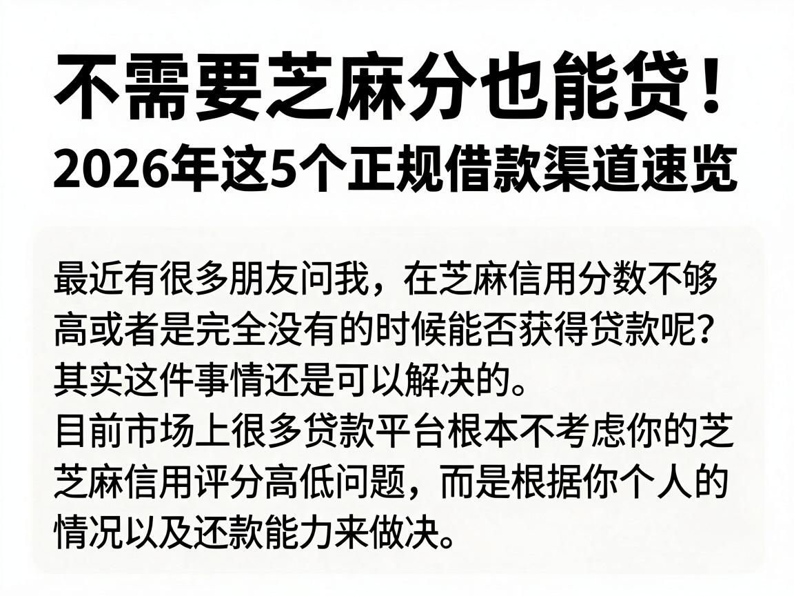 不需要芝麻分也能贷!2026年这5个正规借款渠道速览