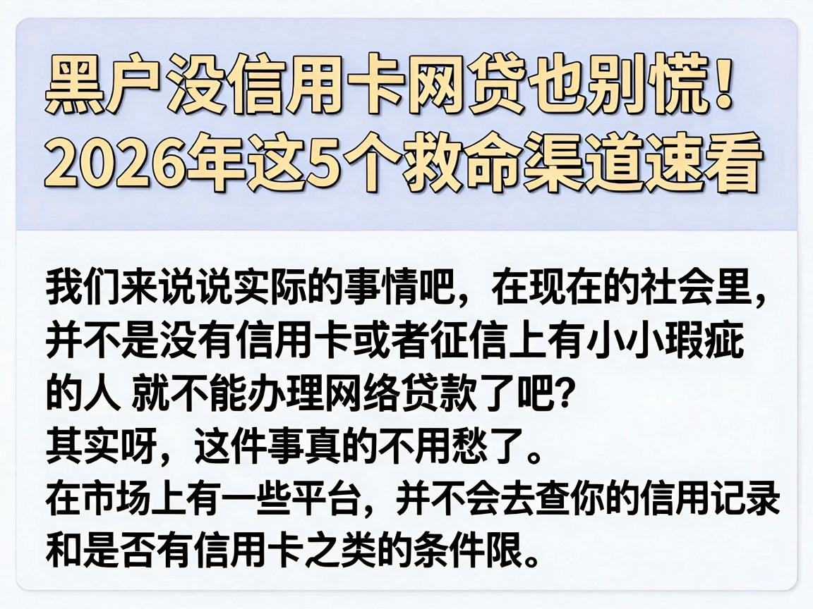 黑户没信用卡网贷也别慌！2026年这5个救命渠道速看