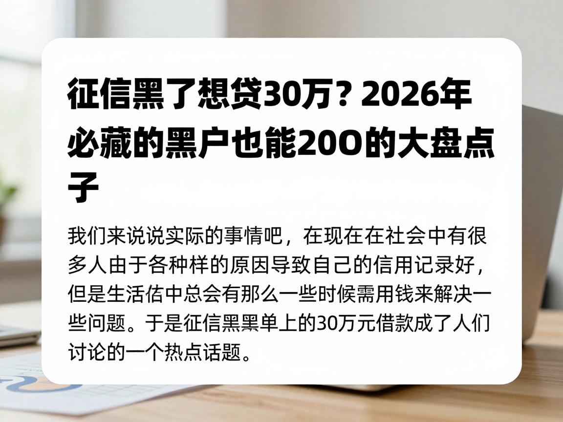 征信黑了想贷30万?2026年必藏的黑户也能借2000的口子大盘点