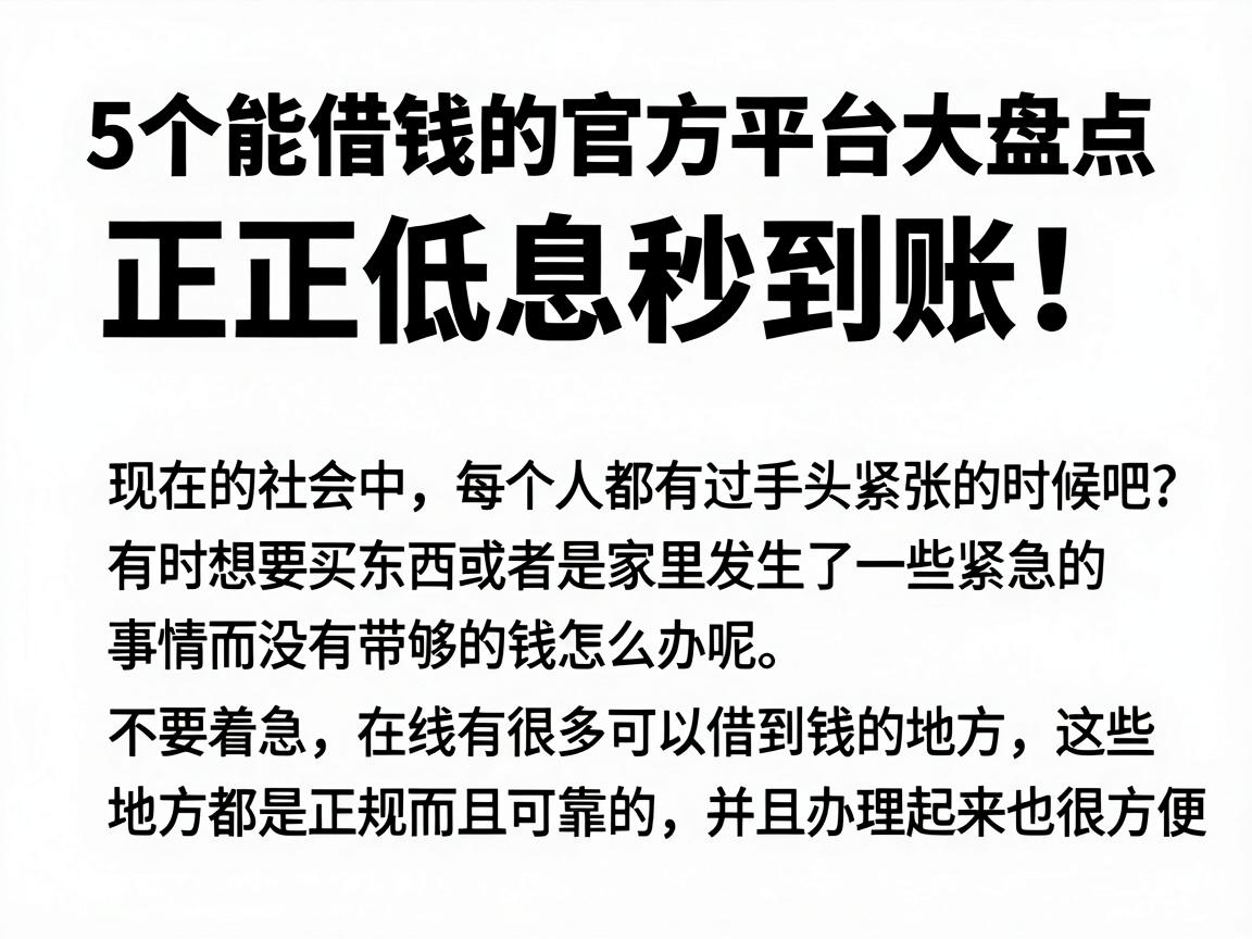 5个能借钱的官方平台大盘点，正规低息秒到账！