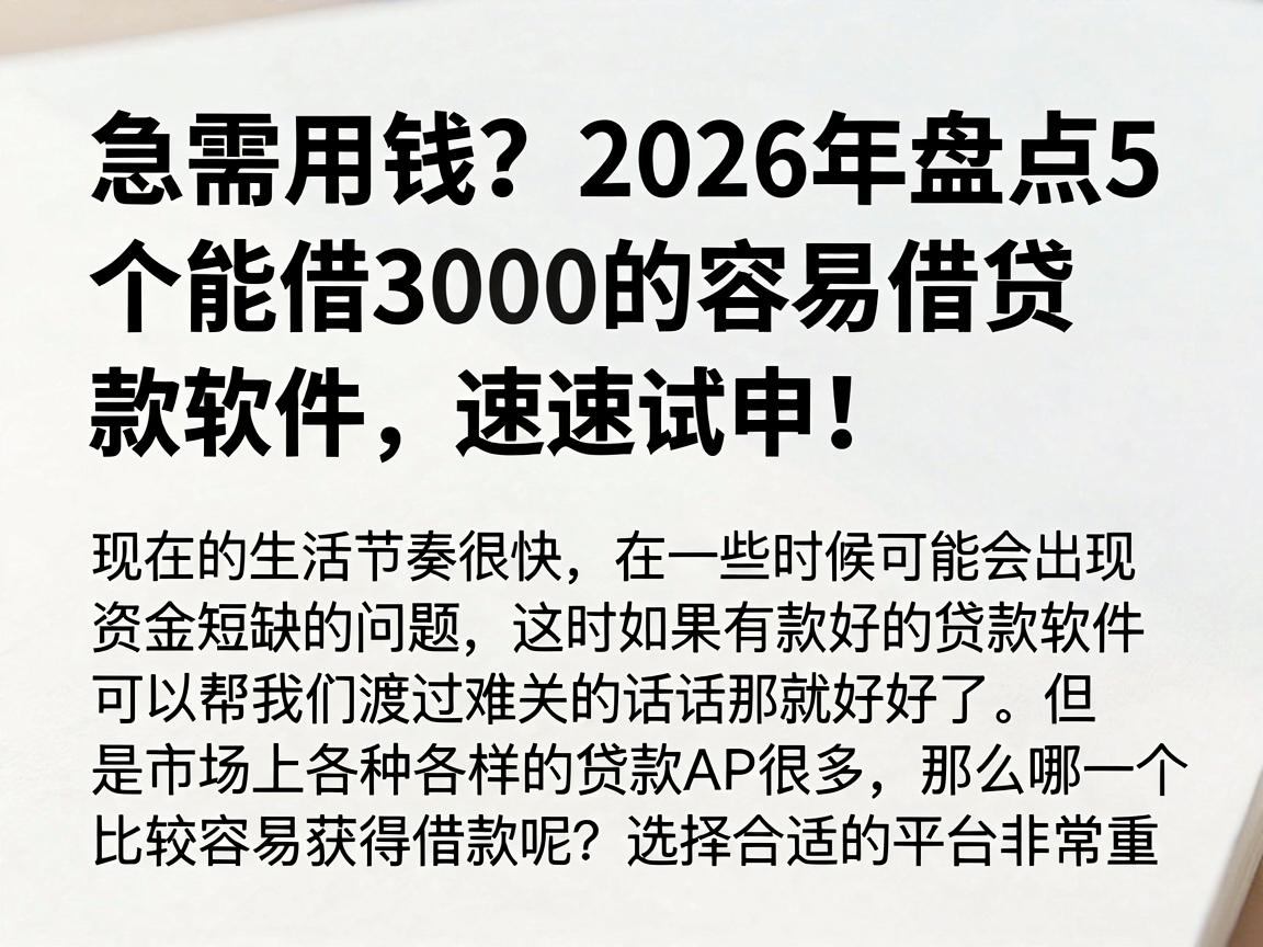 急需用钱?2026年盘点5个能借3000的容易借贷款软件,速速试申!