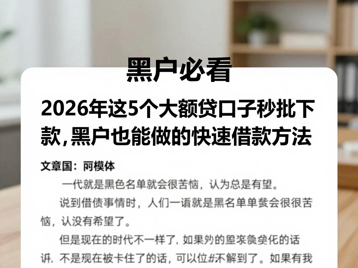 黑户必看!2026年这5个大额贷口子秒批下款,黑户也能做的快速借款方法