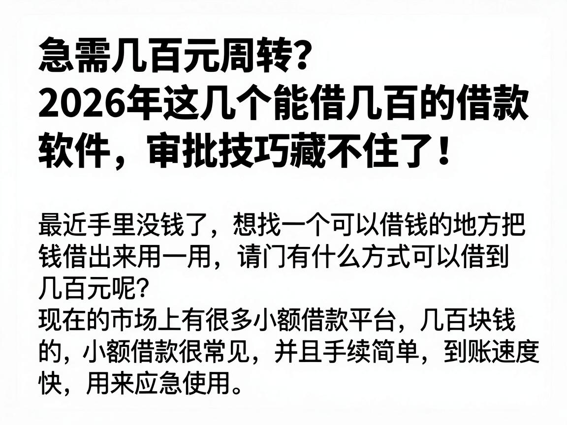 急需几百元周转?2026年这几个能借几百的借款软件,审批技巧藏不住了!