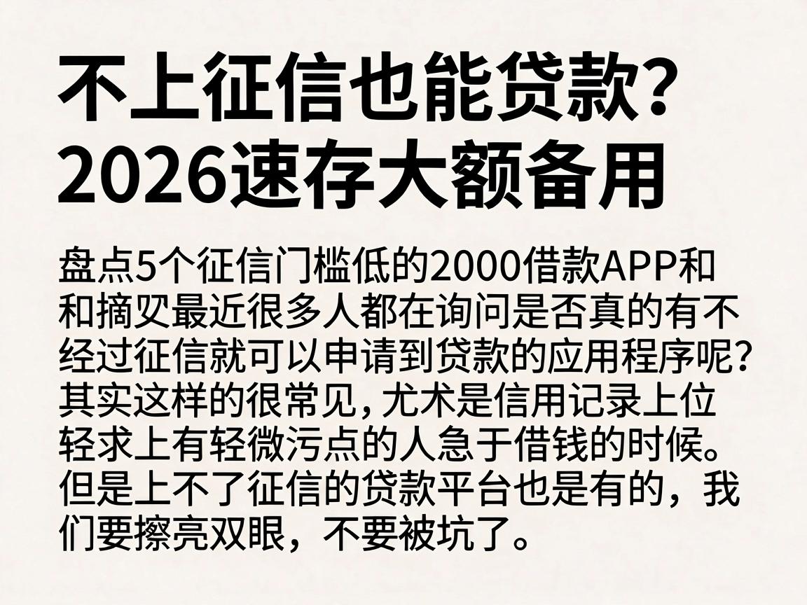 不上征信也能贷款？2026速存大额备用，盘点5个征信门槛低的2000借款APP