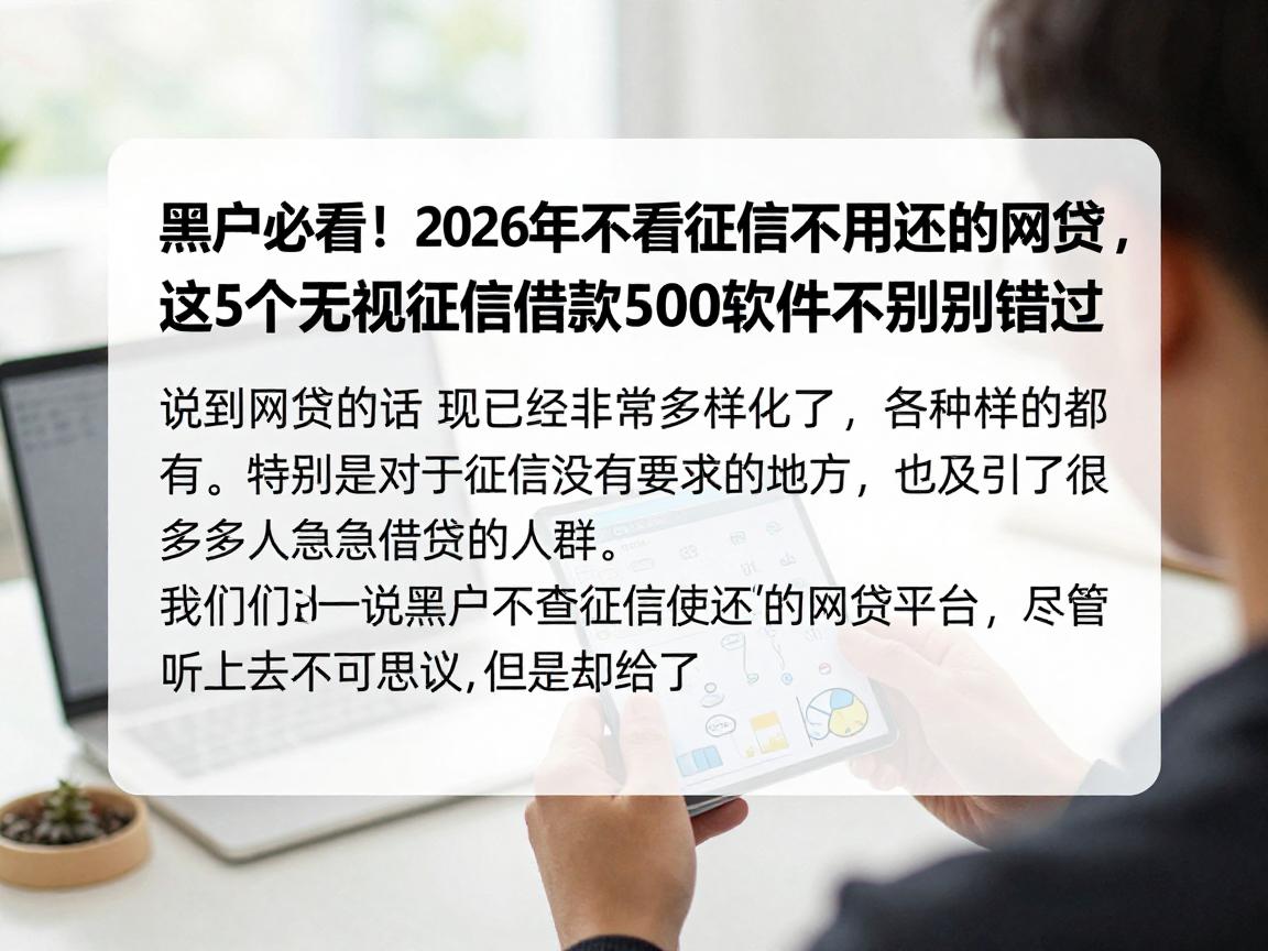 黑户必看!2026年不看征信不用还的网贷,这5个无视征信借款500软件千万别错过