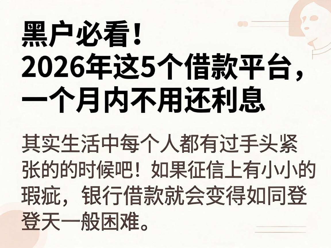 黑户必看!2026年这5个借款平台,一个月内不用还利息,全网都在传