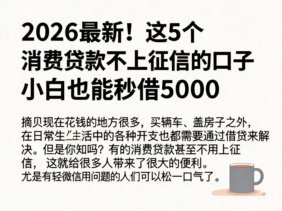 2026最新!这5个消费贷款不上征信的口子,小白也能秒借5000