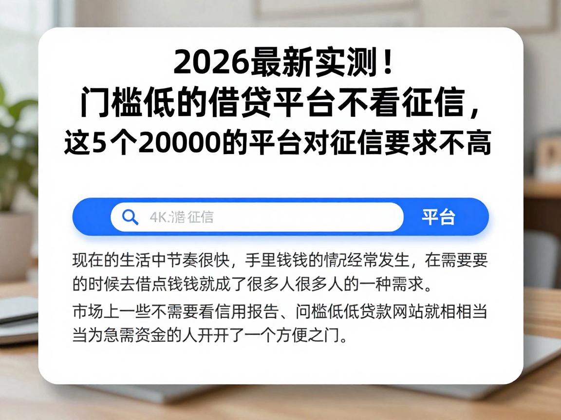 2026最新实测！门槛低的借贷平台不看征信，这5个借款20000的平台对征信要求不高