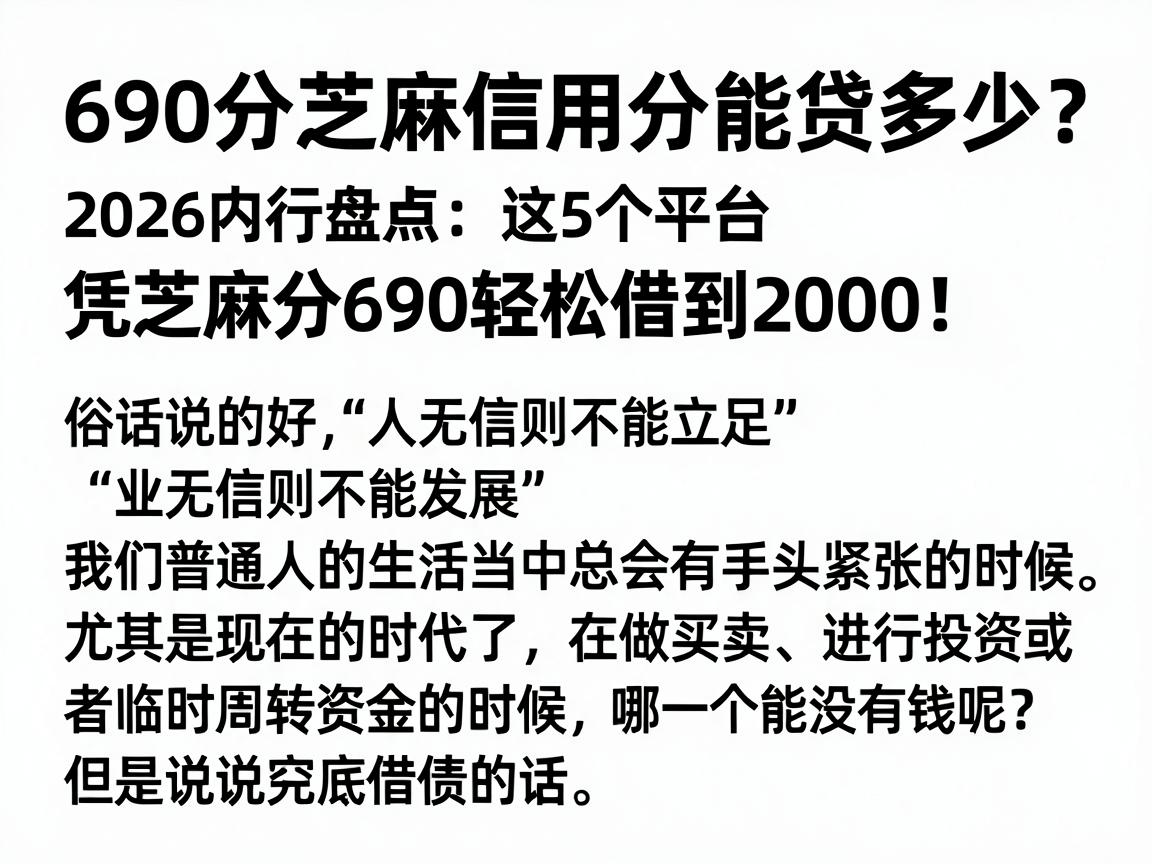 690分芝麻信用分能贷多少?2026内行盘点:这5个平台凭芝麻分690轻松借到2000!