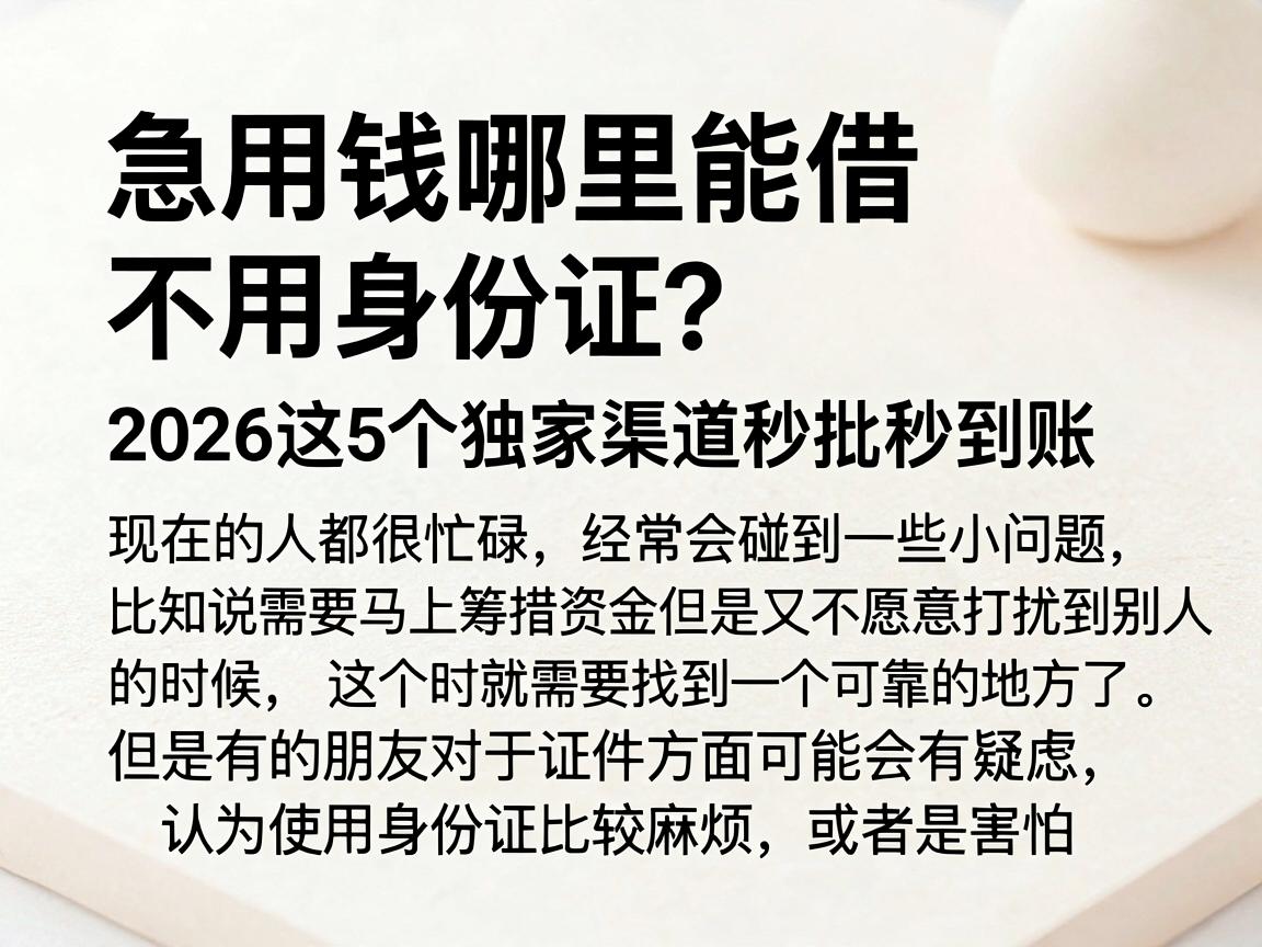 急用钱哪里能借不用身份证？2026这5个独家渠道秒批秒到账