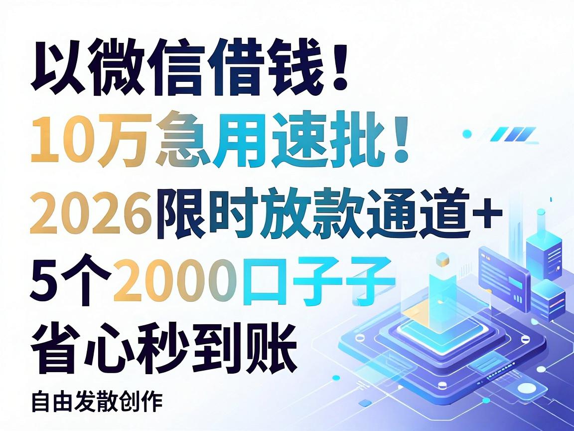 微信借钱10万急用速批!2026限时放款通道+5个2000口子省心秒到账