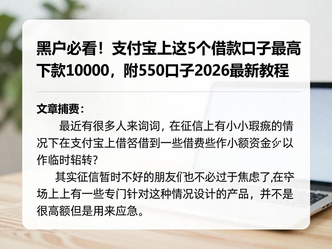 黑户必看！支付宝上这5个借款口子最高下款10000，附550口子2026最新教程