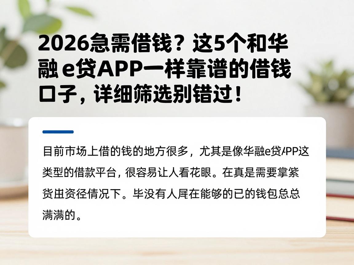 2026急需借钱?这5个和华融e贷APP一样靠谱的借钱口子,详细筛选别错过!