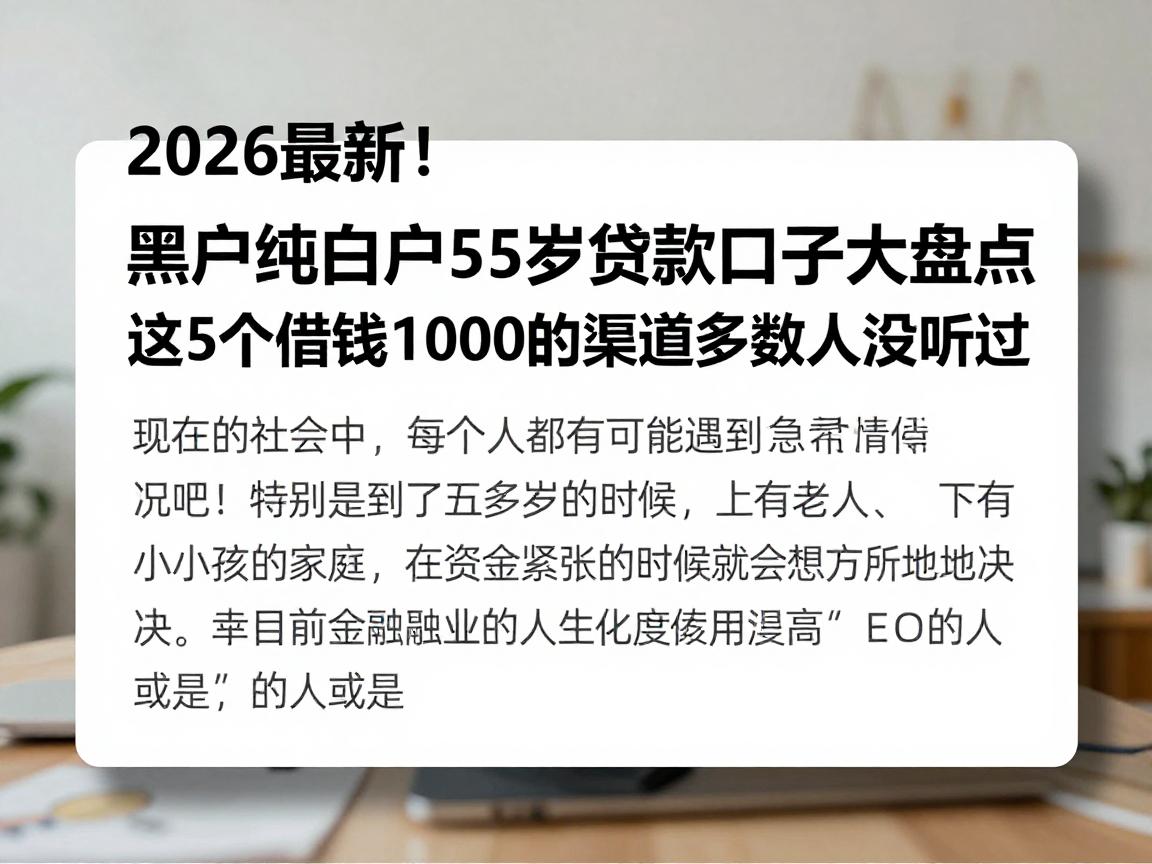 2026最新！黑户纯白户55岁贷款口子大盘点，这5个借钱1000的渠道多数人没听过