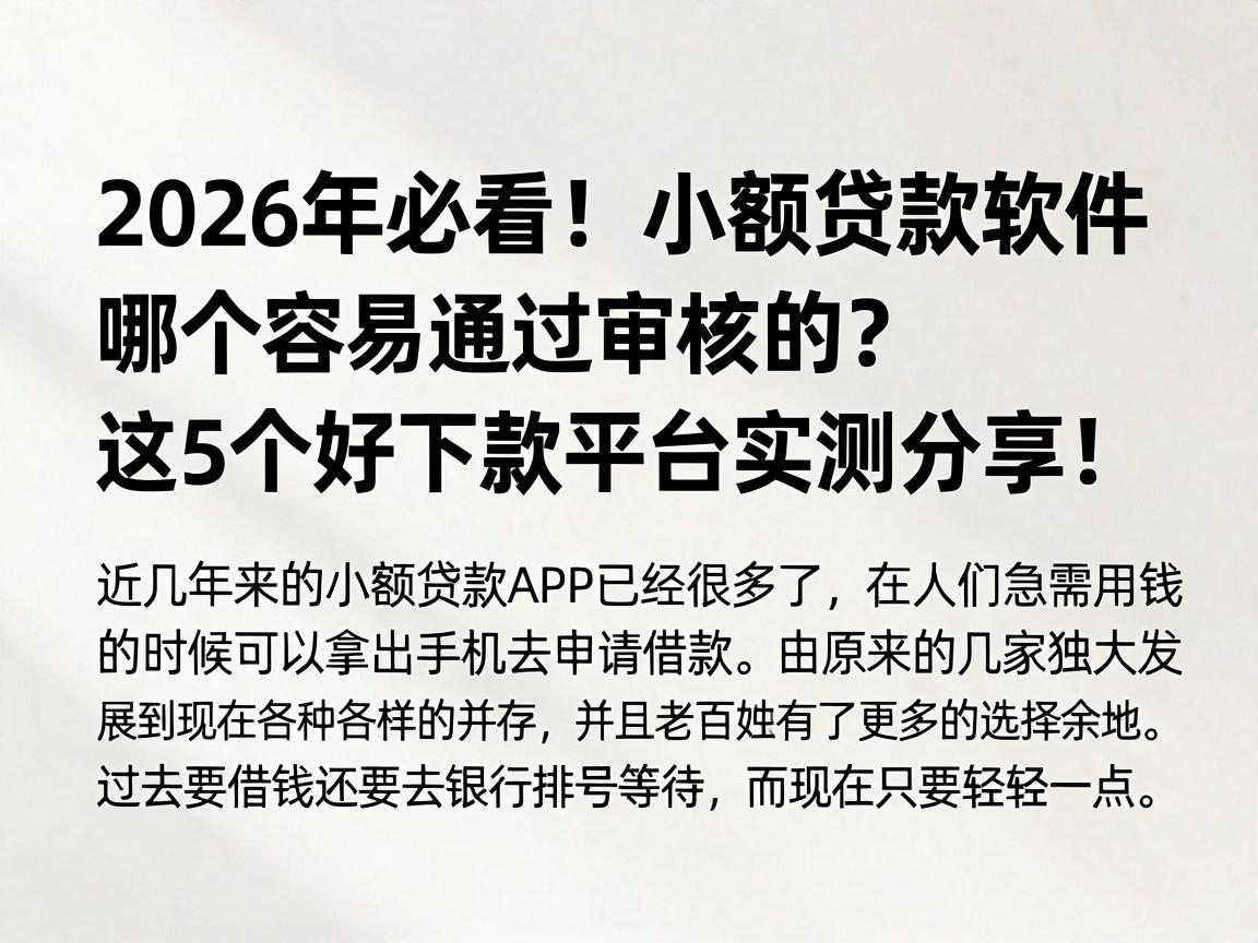 2026年必看!小额贷款软件哪个容易通过审核的?这5个好下款平台实测分享!