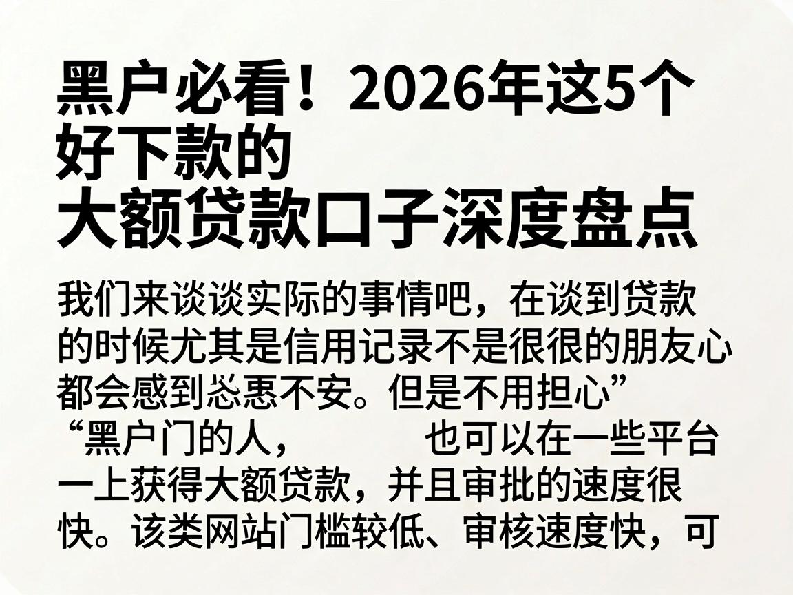 黑户必看!2026年这5个好下款的大额贷款口子深度盘点
