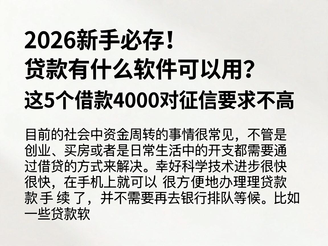 2026新手必存!贷款有什么软件可以用?这5个借款4000对征信要求不高