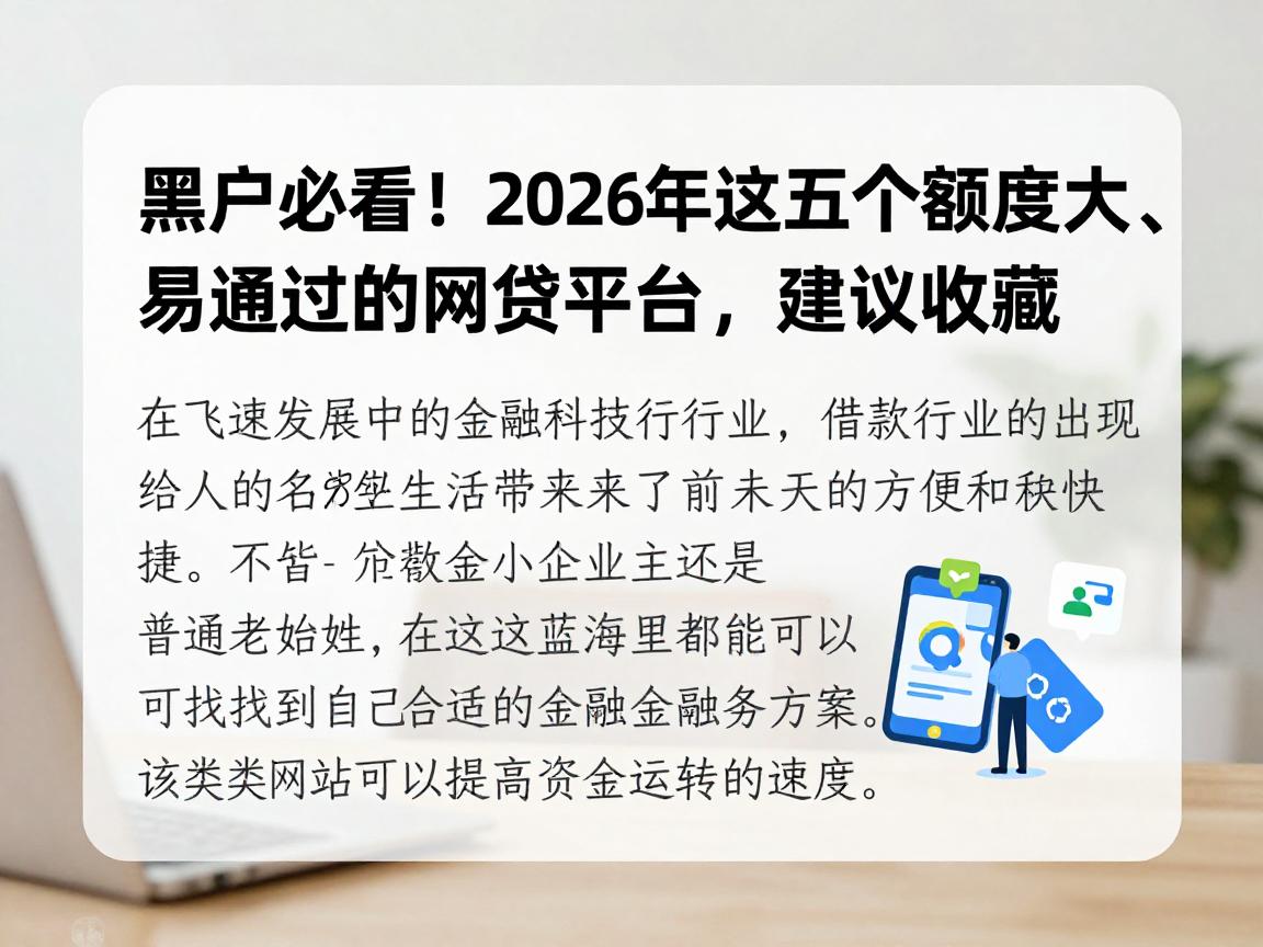 黑户必看!2026年这五个额度大、易通过的网贷平台,建议收藏