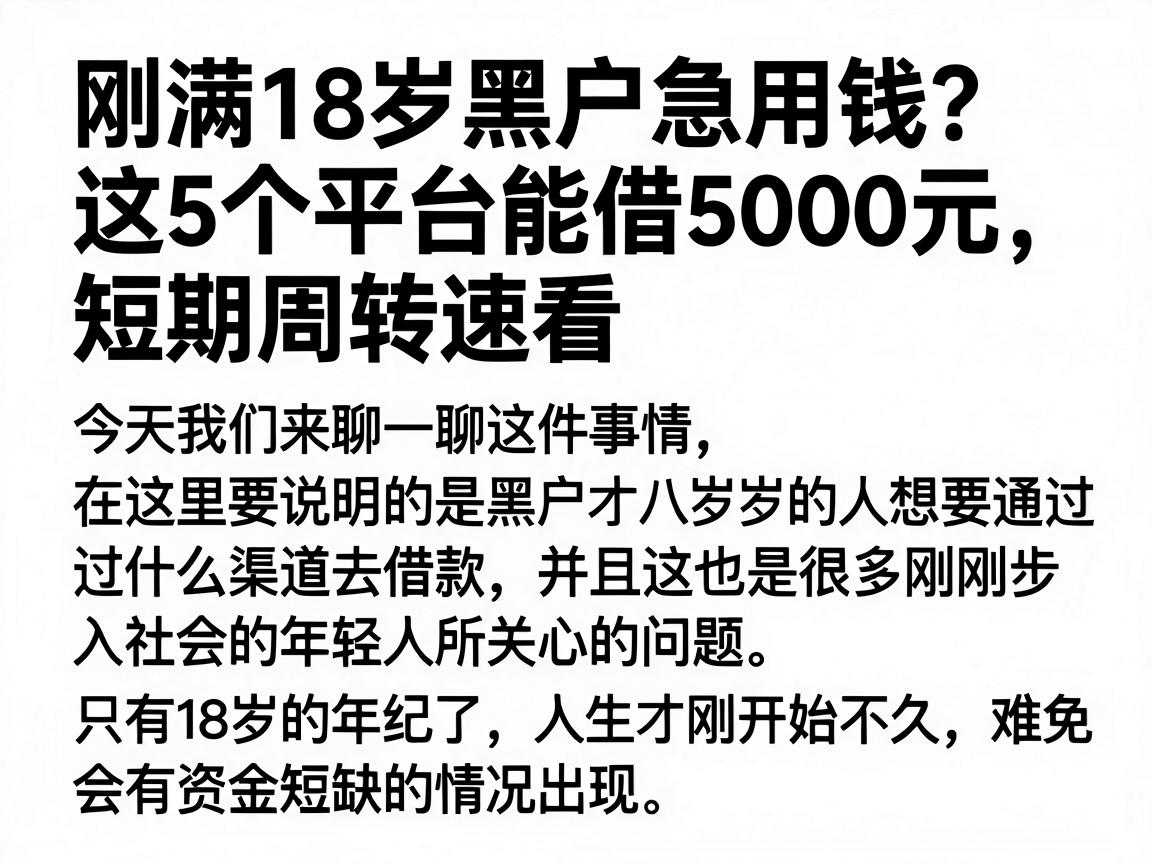 刚满18岁黑户急用钱?这5个平台能借5000元,短期周转速看