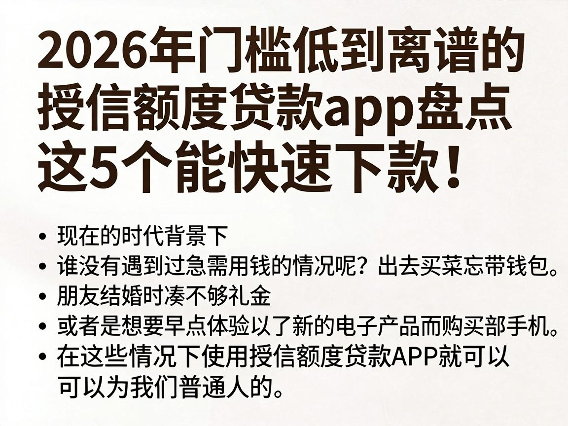 2026年门槛低到离谱的授信额度贷款app盘点,这5个能快速下款!