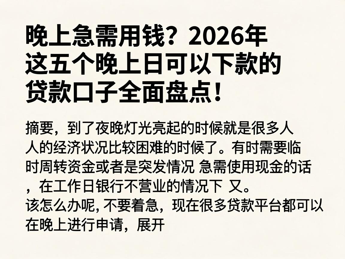 晚上急需用钱？2026年这五个晚上可以下款的贷款口子全面盘点！