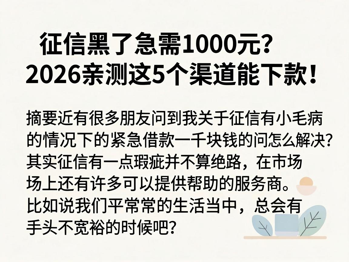 征信黑了急需1000元?2026亲测这5个渠道能下款!