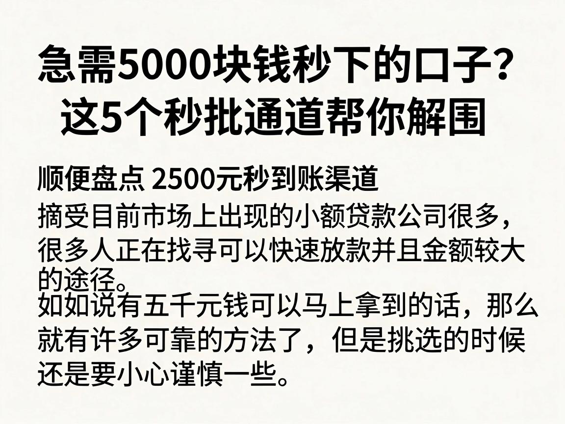 急需5000块钱秒下的口子?这5个秒批通道帮你解围,顺便盘点2500元秒到账渠道