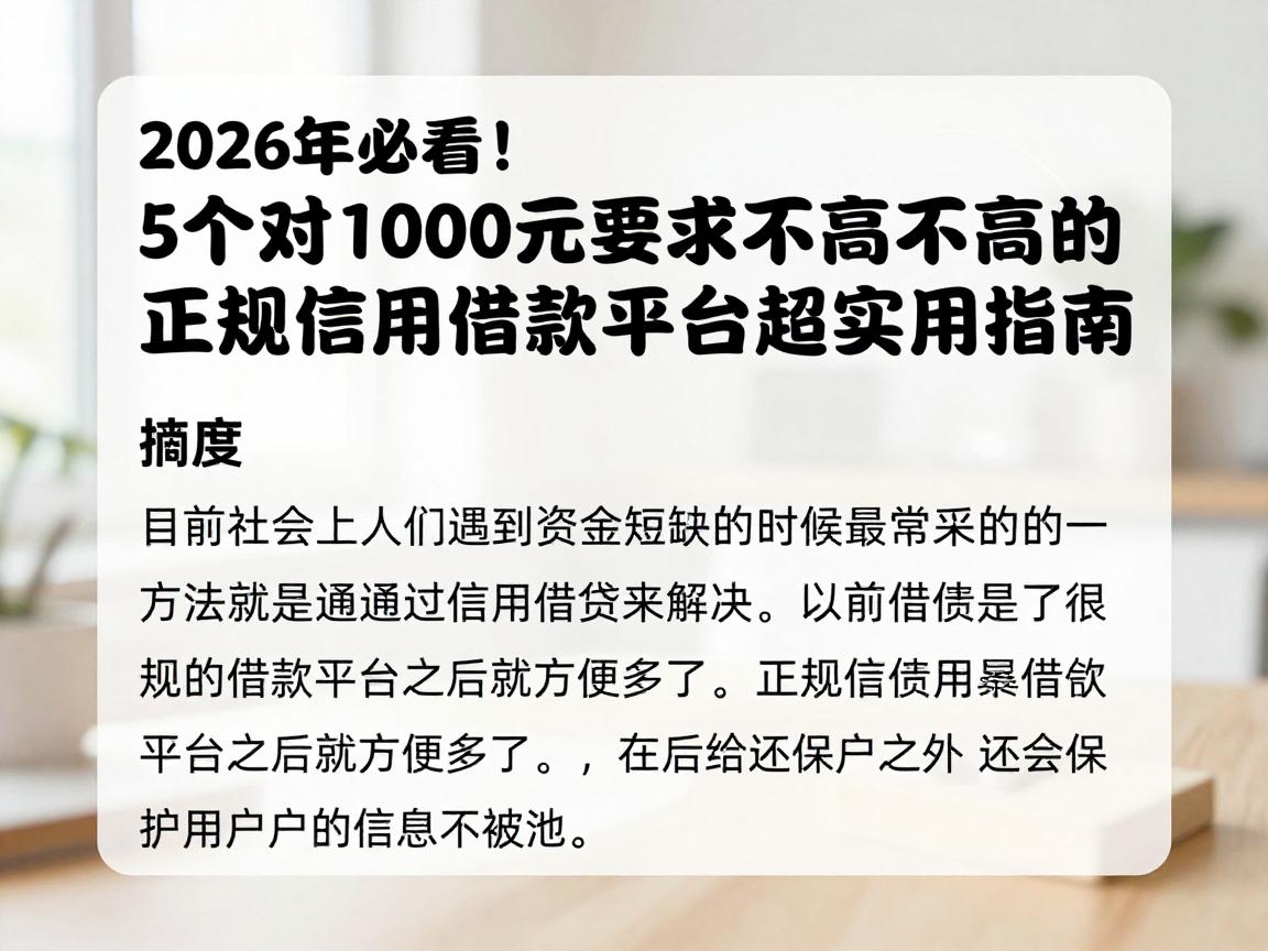 2026年必看!5个对1000元要求不高的正规信用借款平台超实用指南