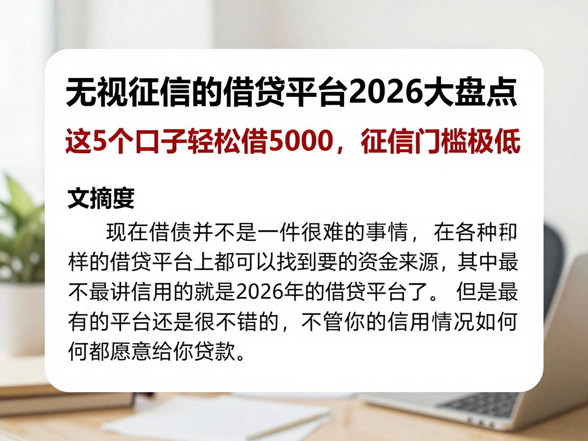 无视征信的借贷平台2026大盘点！这5个口子轻松借5000，征信门槛极低