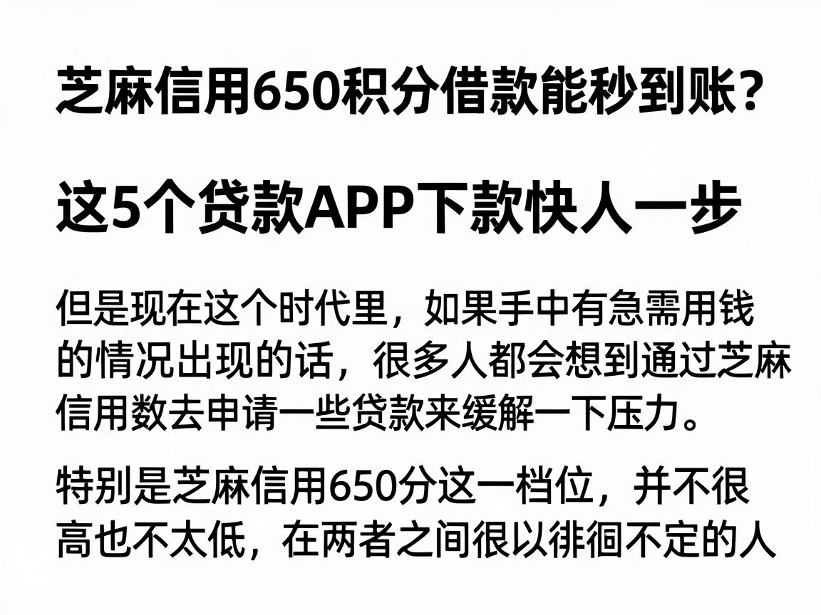芝麻信用650积分借款能秒到账?这5个贷款APP下款快人一步