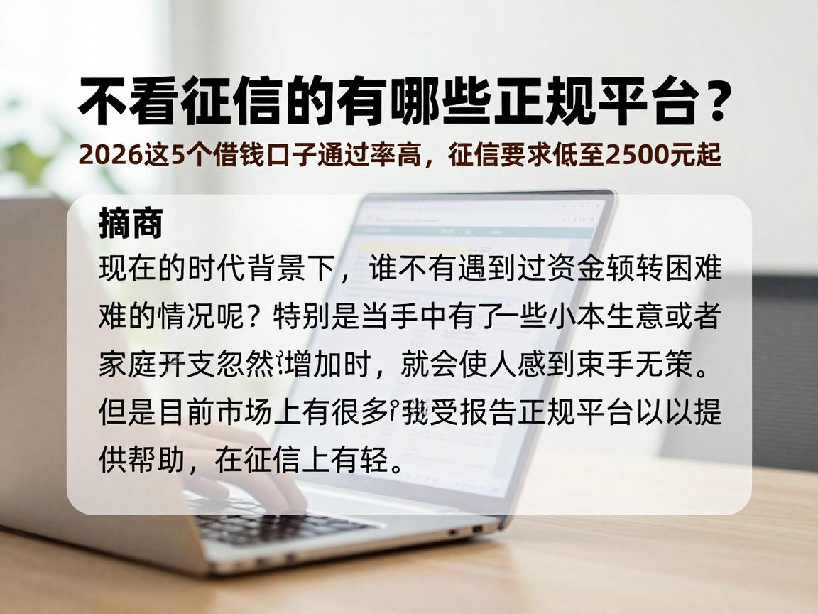 不看征信的有哪些正规平台?2026这5个借钱口子通过率高,征信要求低至2500元起
