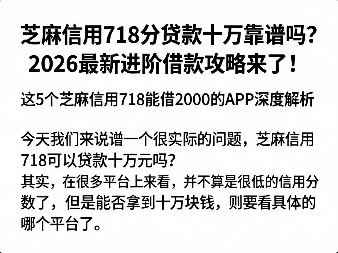 芝麻信用718分贷款十万靠谱吗?2026最新进阶借款攻略来了!这5个芝麻信用718能借2000的APP深度解析