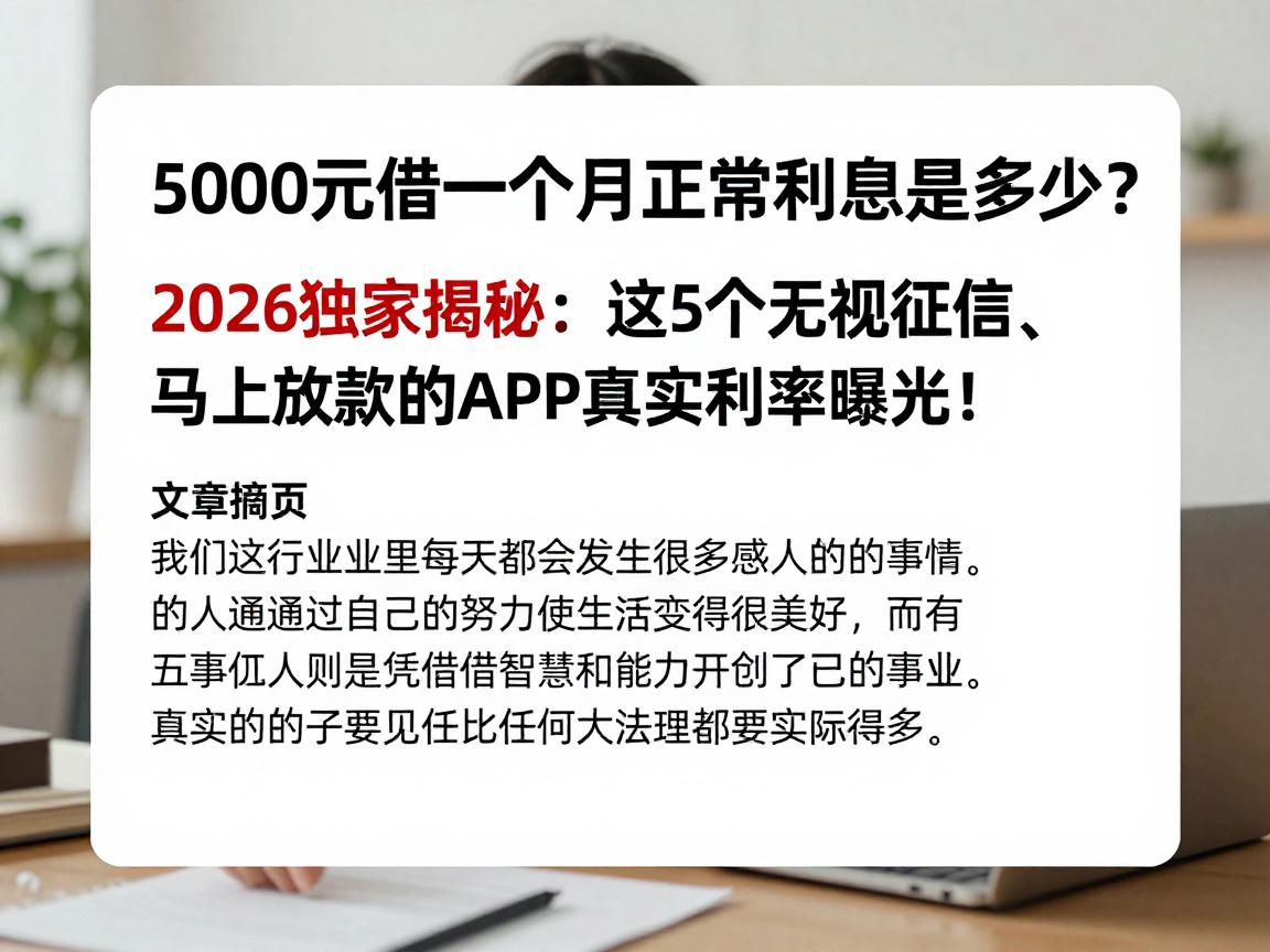 5000元借一个月正常利息是多少?2026独家揭秘:这5个无视征信、马上放款的APP真实利率曝光!