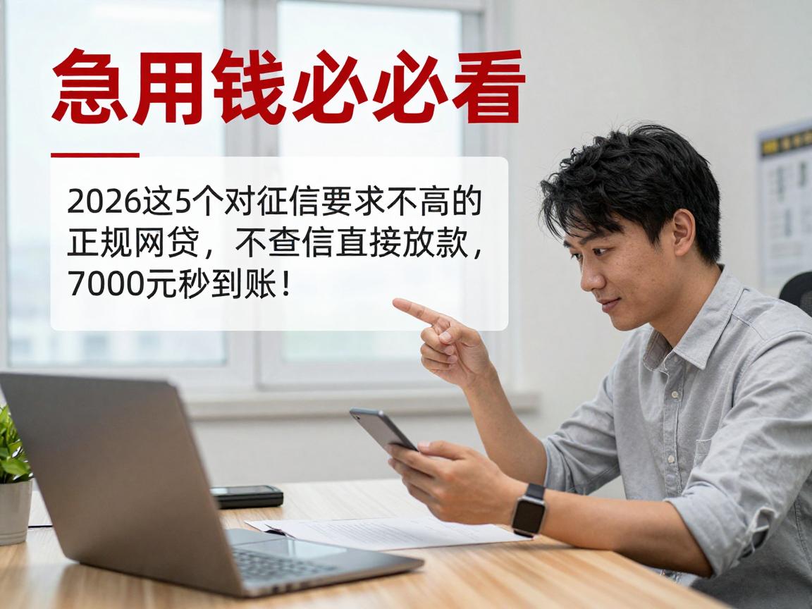 急用钱必看!2026这5个对征信要求不高的正规网贷,不查征信直接放款,7000元秒到账!