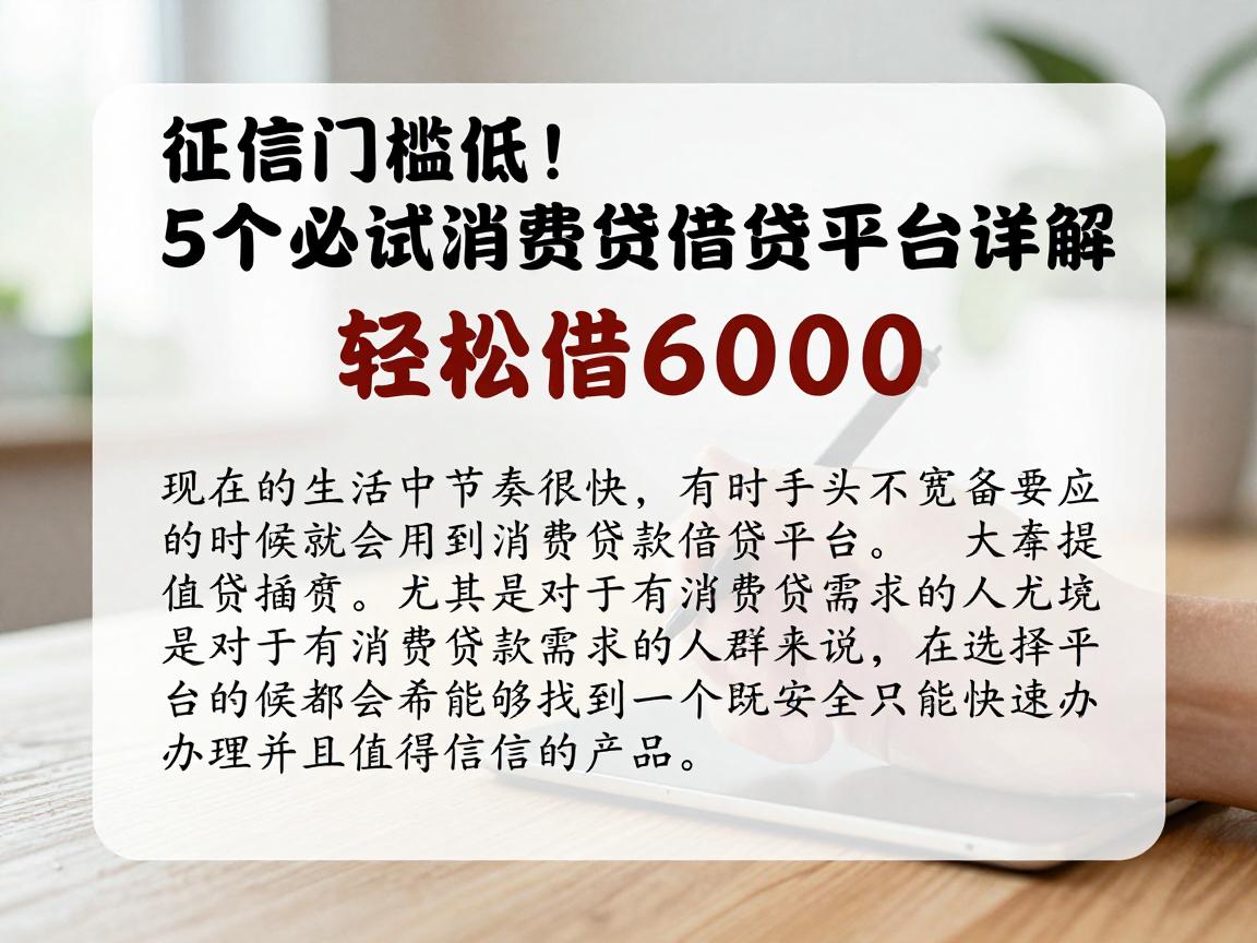 征信门槛低!5个必试消费贷借贷平台详解,轻松借6000