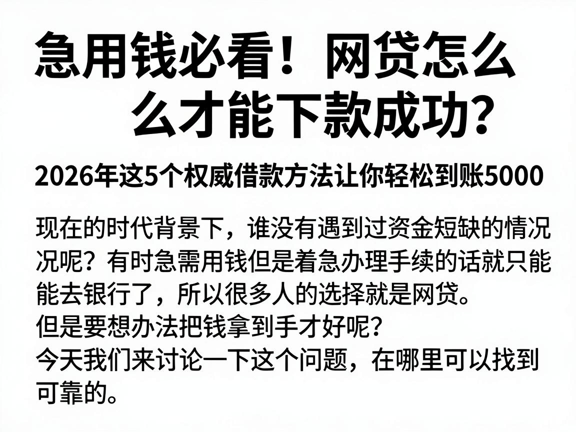 急用钱必看!网贷怎么才能下款成功?2026年这5个权威借款方法让你轻松到账5000