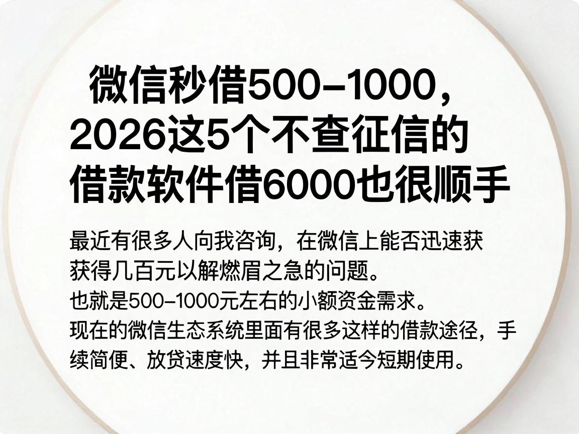 微信秒借500-1000,2026这5个不查征信的借款软件,借6000也很顺手