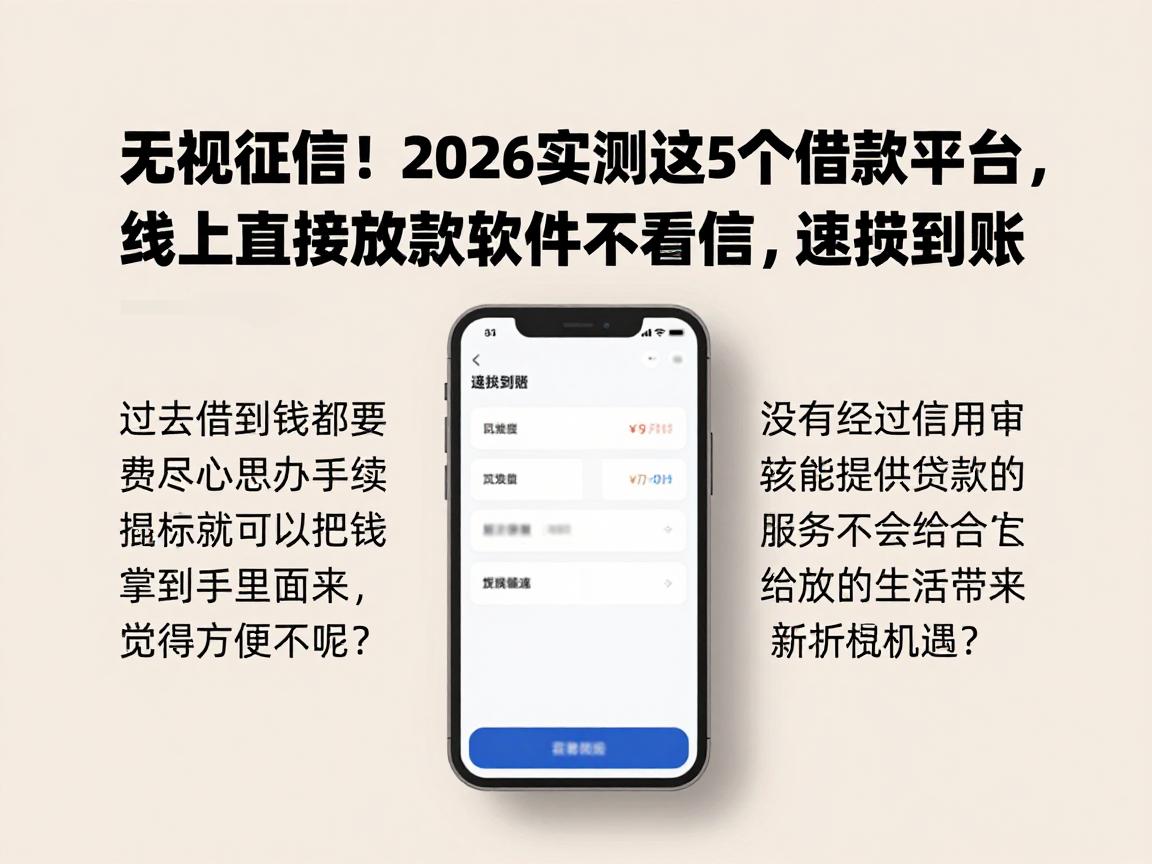 无视征信！2026实测这5个借款平台，线上直接放款的软件不看征信，速批到账