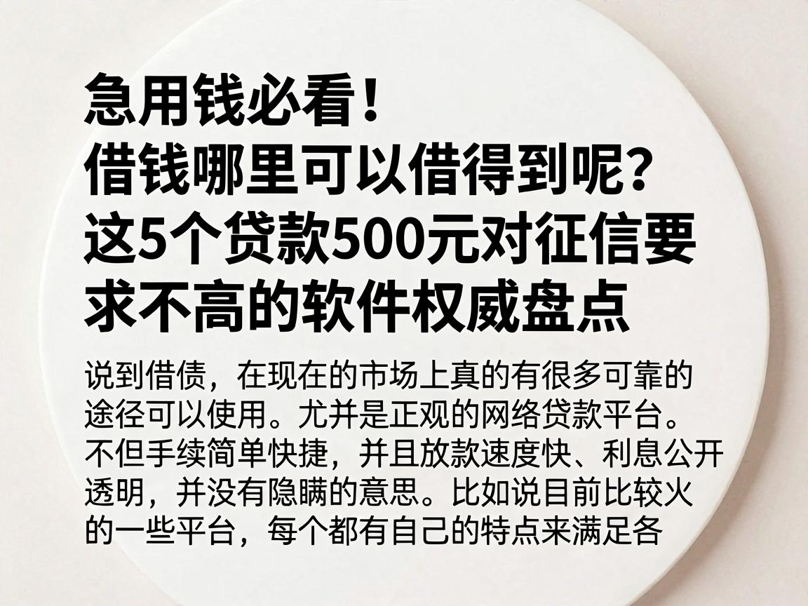 急用钱必看!借钱哪里可以借得到呢?这5个贷款500元对征信要求不高的软件权威盘点
