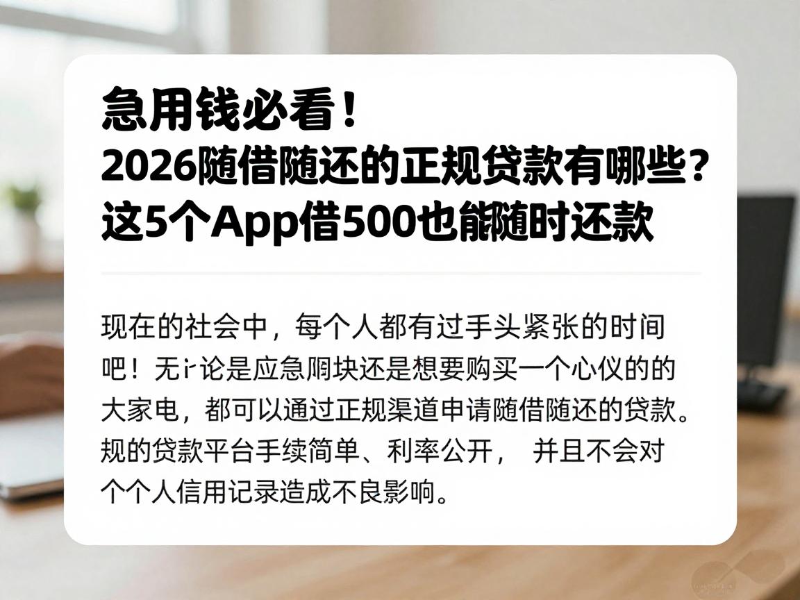急用钱必看！2026随借随还的正规贷款有哪些？这5个App借500也能随时还款